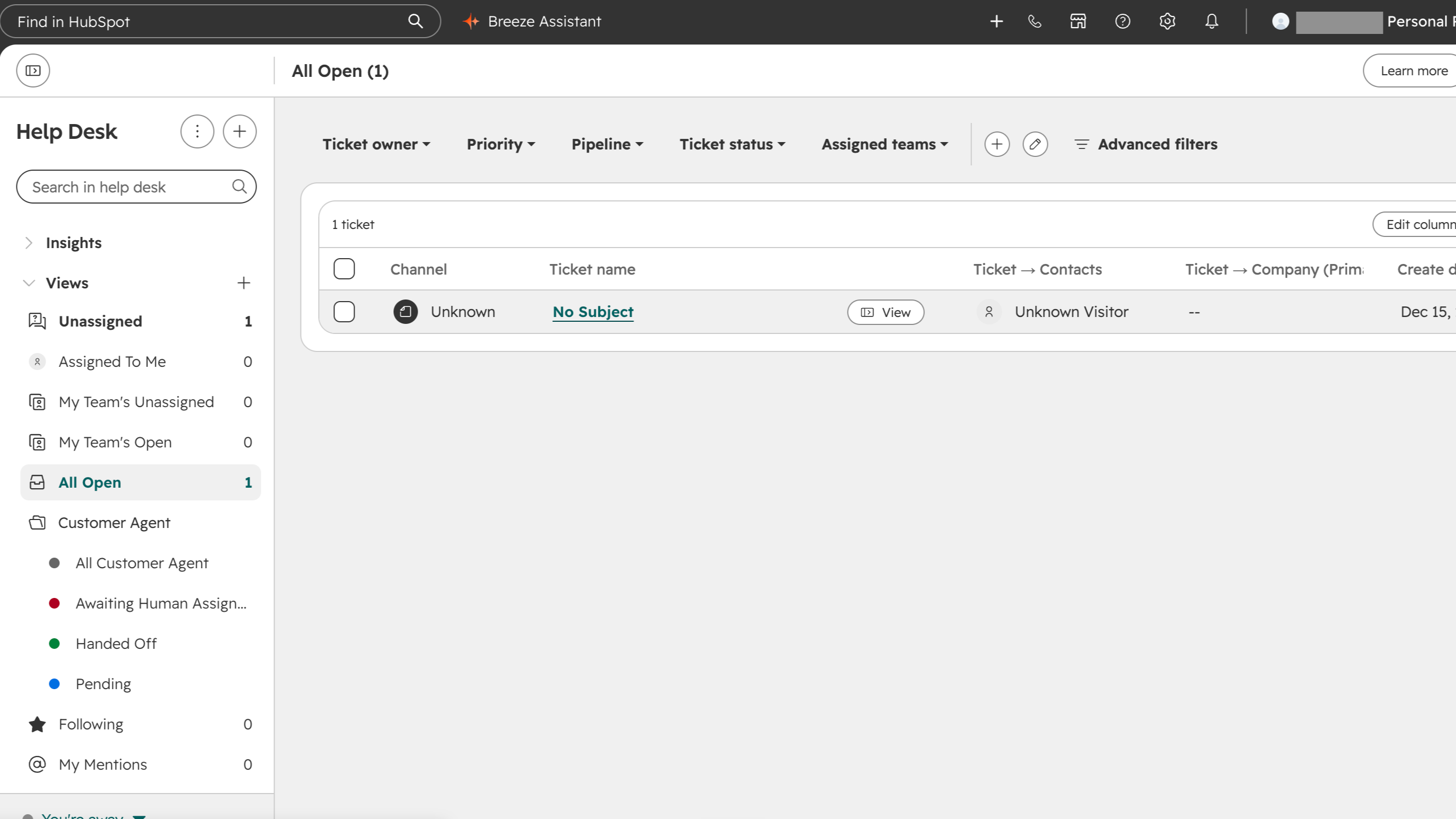 Ticket HubSpot